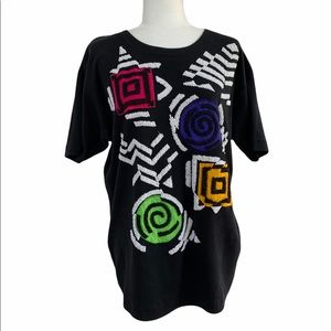 Vintage IB Diffusion Brand Beaded Black Tee T-shirt 1992